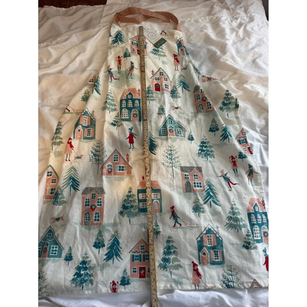 New Cotton Apron Winter Village Print Kitchen Cooking Baking Holiday Cottagecore